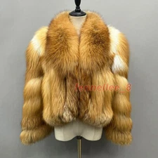 Women Cropped Real Fur Coat Luxury Lapel Collar Warm Short Fox Fur Overcoat