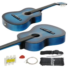 38 Inch Beginners Acoustic Guitar With Free Case, Strap, Tuner and Pick, in Blue