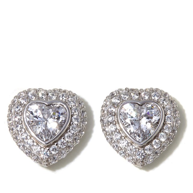 Absolute 4.23 Ctw HeartShaped Center Sterling Silver Stud Earrings Hsn