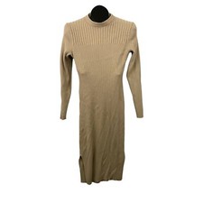 Light Brown Long Sleeve Ribbed Sweater Dress MEDIUM Pullover Prologue