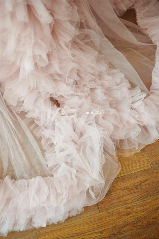 Lady Dress Gown Perspective Sheer Long Robe Puffy Tulle for Maternity Photoshoot - Image 4 of 4