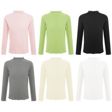 Kids Girls Top Stretch Tee Long Sleeve T-Shirt Plain Shirts Soft Tops Basic