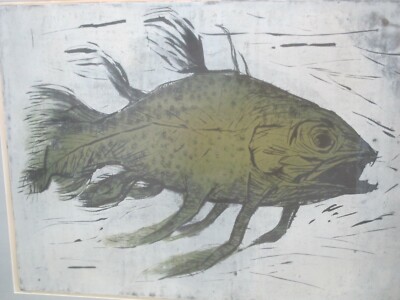 JOE ARDOUREL Colorado Framed COELACANTH Prehistoric FISH Woodblock