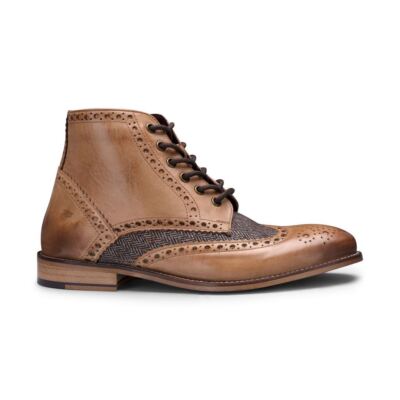 Mens Real Leather Vintage Boots Brogues 1920s Suede Tweed Laced Shoes