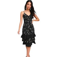 NEW Lulu's Black Floral Midi Dress Sz M
