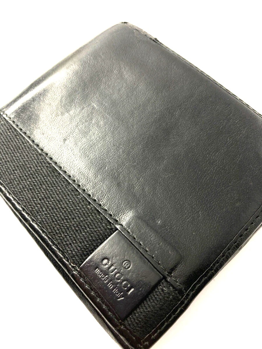 GUCCI VINTAGE WEB CHERIE BLACK LINE LEATHER WALLET LOGO MEN BIFOLD 