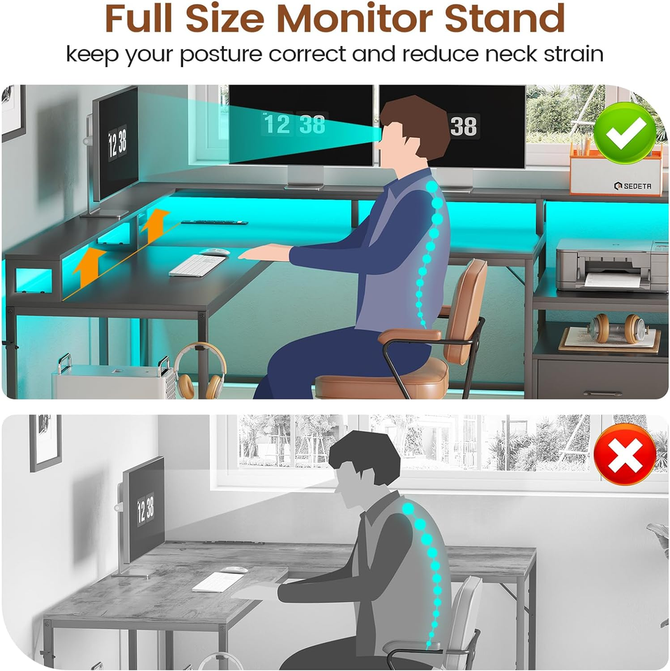 SEDETA L Shaped Gaming Desk, 66" Home Office Desk with File Drawer