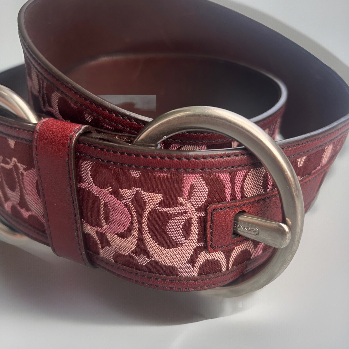 Coach 3522 Signature Monogram Jacquard Genuine Leather Belt Red Womens Size S Coach Red Size S Belts for Women for sale | eBay main image 4