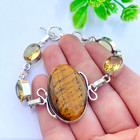 Tiger Eyes , Citrine Gemstone Bracelet 925 Sterling Silver Women's Bracelet