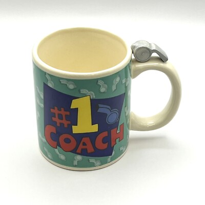 Vintage #1 Coach Coffee Mug Hand Painted With 3D Ceramic Whistle On Handle  | eBay
