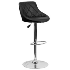 Contemporary Black Vinyl Adjustable Height Bucket Seat Barstool with Chrome Base