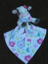 Little Miracles White Cow Flowers Floral Print Soft Plush Lovey Security Blanket