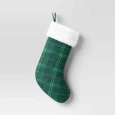 20" Woven Plaid Christmas Stocking with Faux Shearling Cuff - Wondershop