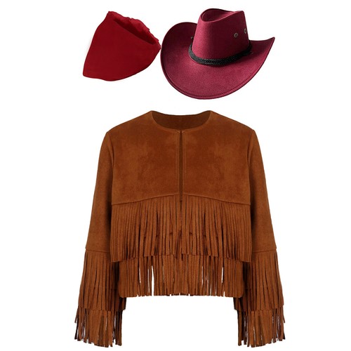 Kinder Jungen Mädchen Mantel mit Bandana und Hut Quasten Western Cowboy Cowgirl Wildleder - Bild 134 von 154