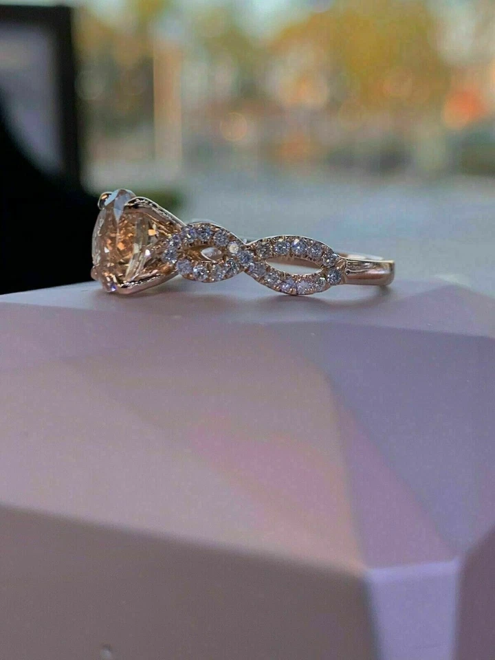 Lab-Created Morganite 2Ct Round Solitaire Engagement Ring 14K Rose Gold Plated - Image 2 of 4