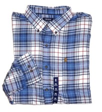 IZOD Classic Fit Flannel Button-Down Shirt Long Sleeve Plaid Cobalt Blue 65