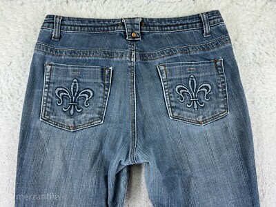 Hope Pants Womens 10 Blue Denim Jeans Bootcut Kristian Alfonso Fleur De Lis