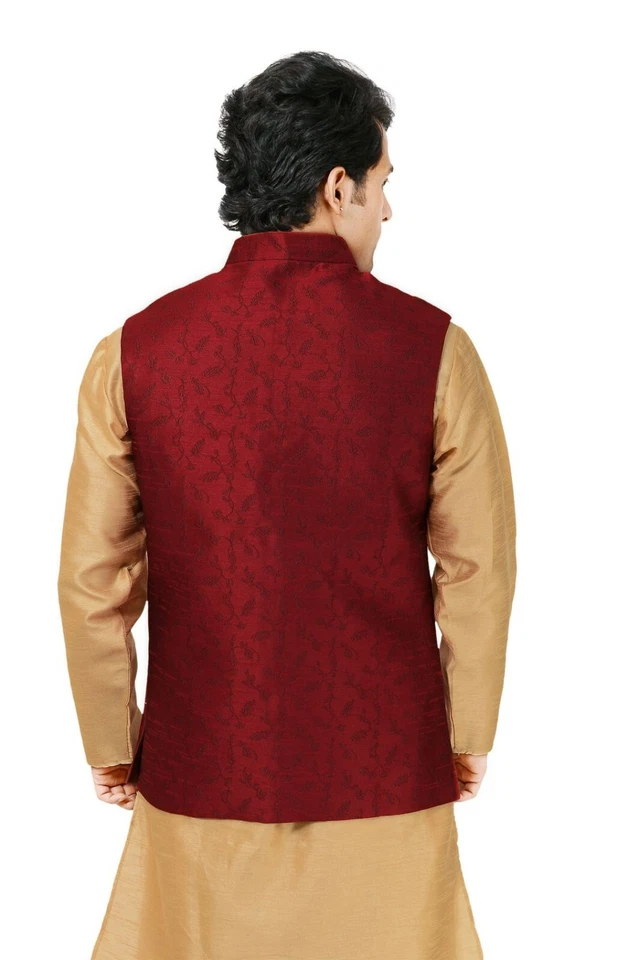 Mens Indian Pakistani Wasket Blended Silk Floral Waistcoat Koti Only 1047 - Image 4 of 4