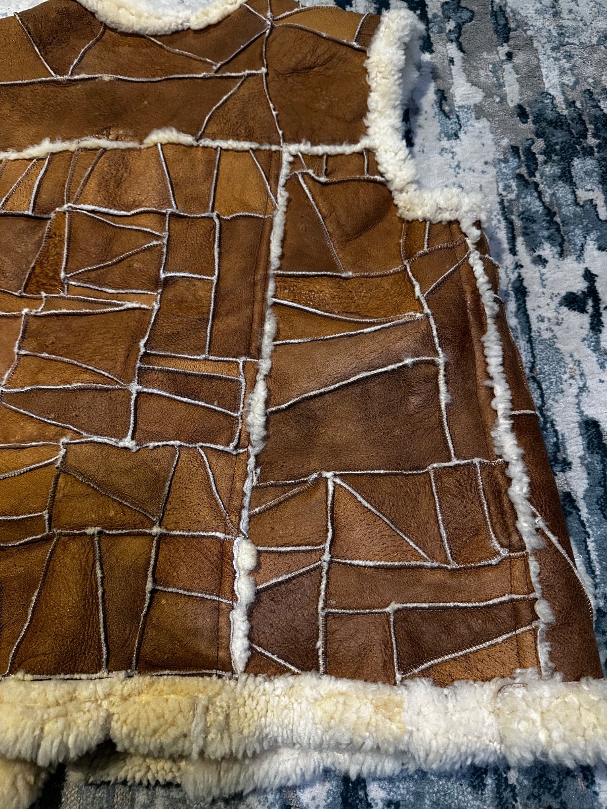 Vintage Shearling Patchwork Vest Brown Suede Leat… - image 7