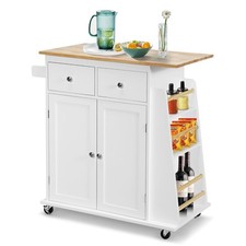 Desserte de Cuisine sur Roulettes avec Plateau en Bois d'hévéa îlot Chariot de