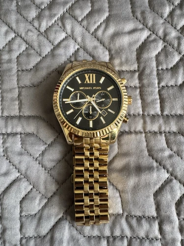 Orologio Michael Kors MK8286 Uomo Lexington Acciaio Oro Oro Nuovo senza scatola