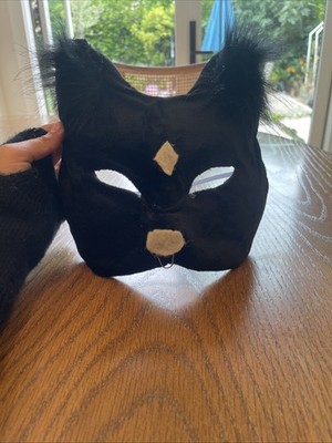 Black Cat Mask with Faux Fur Ears and Nose Detailing