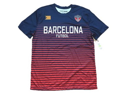New Fifth Sun FC Barcelona FCB Crest T-shirt Blue Futbol Soccer Large Stripes