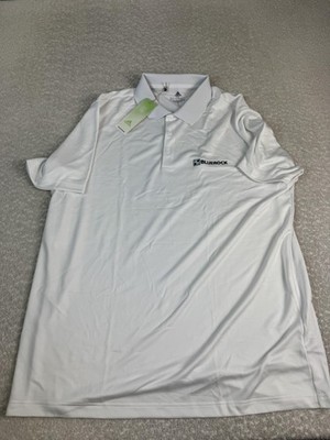 Adidas Primegreen Polo Shirt Mens XL White Adi Perf Golf Bluerock Logo Stretch