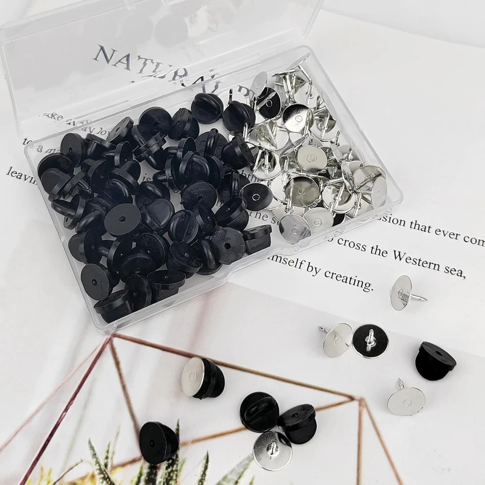 50 pares de pasadores y respaldos, tachuelas de bloqueo de respaldo, respaldos de pasadores de goma, pasadores de tachuelas de corbata Foto 4 de 4