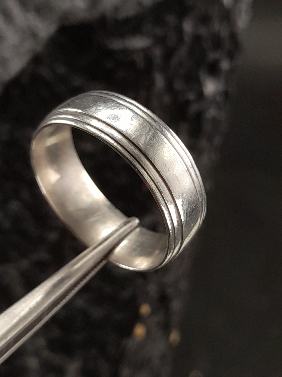 Sterling Silver Vintage Wide Minimalist Ridged Band Ring Size V 5g