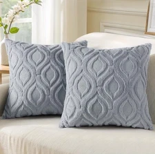 2- Pillow Covers 18X18in Soft Plush Faux Fur Textured Blue Gray Farmhouse