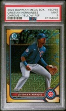 2022 BOWMAN MB CHROME YELLOW REFRACTOR #66 CRISTIAN HERNANDEZ 72/75 PSA 9