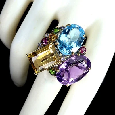 925 Sterling-Silber Ring Oval Amethyst 43.5 ct Handgemacht Schmuck Gr. 8 - Bild 1 von 4
