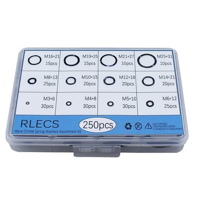 RLECS 250PCS 65 MN Steel Triple Wave Washer Set Carbon Steel Compression Wave...