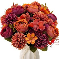 4 Bundles Fall Artificial Flowers Bouquet Fake Peony Silk Chrysanthemums
