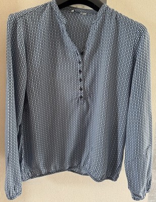 PECKOTT Damenbluse Bluse Schlupfbluse Langarm Gr. 38 blau mit Muster