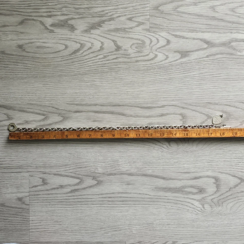 Tiffany Co. Silver 925 Sterling 60 Grams Heart Tag Charm Bracelet Chain 18"  - Image 3 of 4