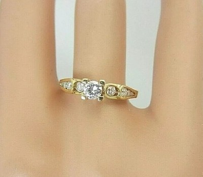 Round Cut Simulated Diamond Solitaire Engagement Ring In 14k Yellow Gold Plated