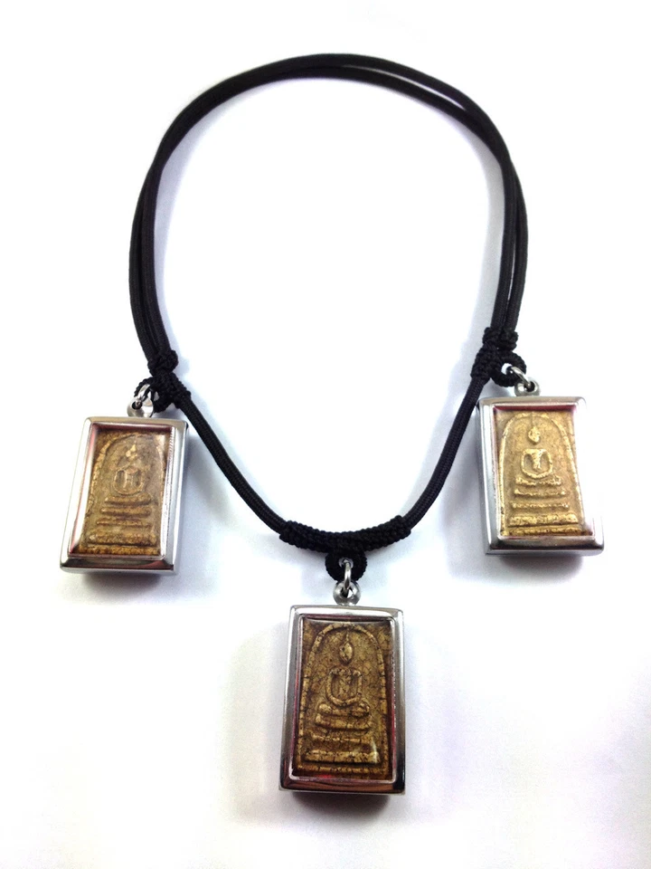 Collar Cuerda Negra 3 Ganchos Buda Tailandés Budista Amuleto Hecho a Mano Colgante 26" Foto 3 de 3