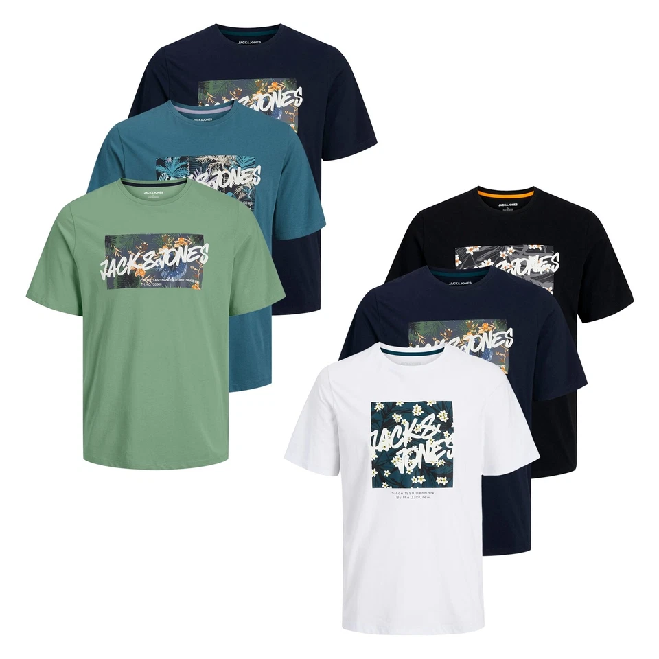 3er Pack Jack & Jones Herren Shirt T-Shirt JJHAWAII Shape Tee SS Crew Neck LN