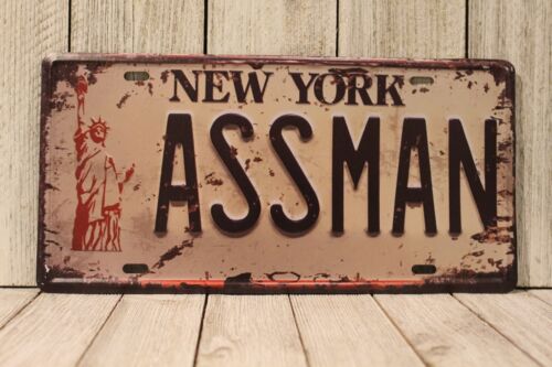 Kramer ASSMAN Tin Sign Replica New York Vanity License Plate Seinfeld Rustic XZ - Picture 1 of 4