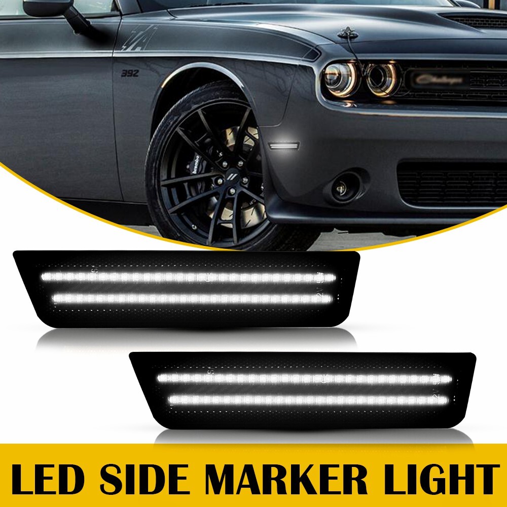 2008-2014 Dodge Challenger Smoked White LED Front Fender Side Marker Lights