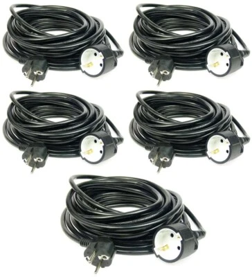 G-L-T 5 x 10 m Schuko Verlängerungskabel 3 x 1,5 mm² schwarz 10m H05VV-F Stromkabel CE