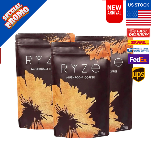 3 PACK OF 2025 RYZE Mushroom Coffee Organic Coffee 30 Servings 180g