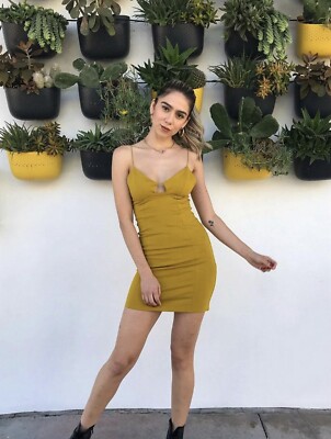 yellow bodycon dress forever 21 FREE SHIPPING NWT Forever 21 Cutout Mini Bodycon Dress Size M Citron Yellow