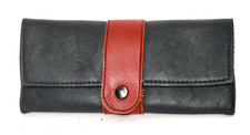 Nice Black soft Eyeglasses Case with snap over brown leather strap