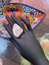 Fabulous Vintage Upcycled MOD Statement Ring - Ivory, Rhinestones & Silver Tone