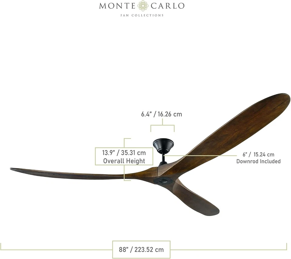 Ventilador de techo exterior Monte Carlo 3MAVR88BK Maverick Super Max Energy Star 88"" Foto 3 de 3