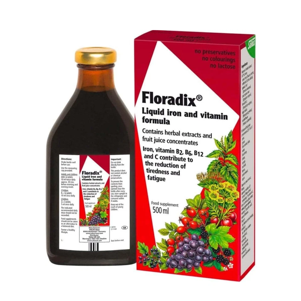 Floradix Liquid Iron Formula Contains Gluten - 500ml