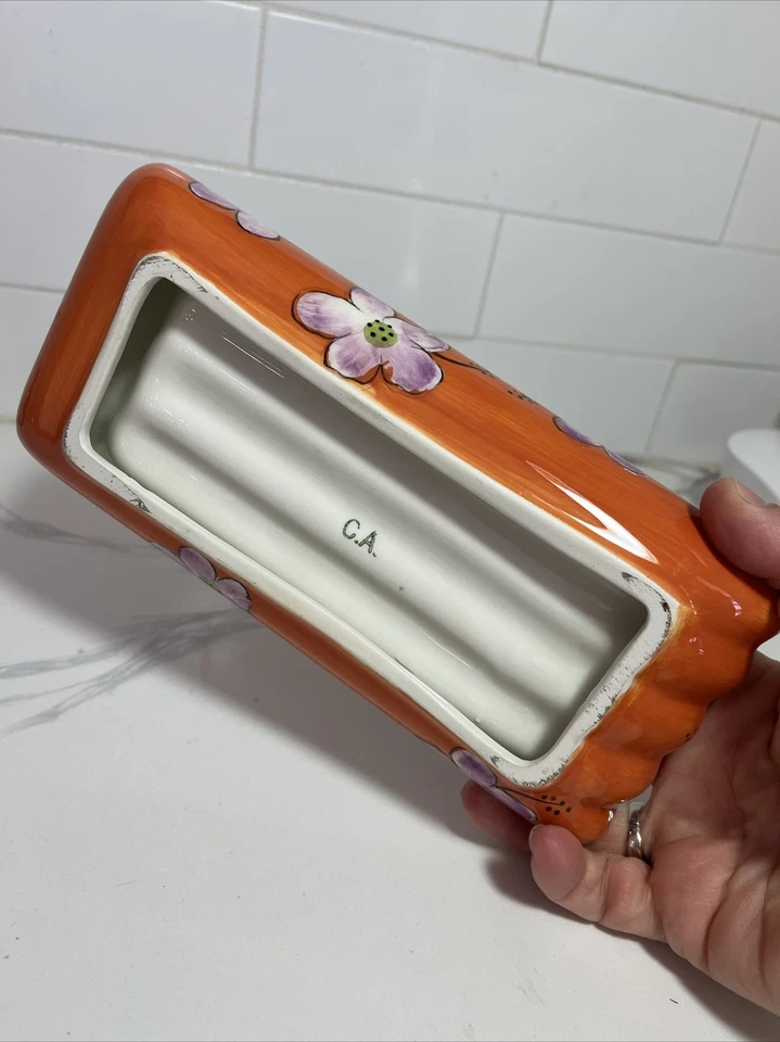 Jabonera cerámica hibisco cuchara resto naranja C.A. Estampado contemporáneo moderno Foto 2 de 4